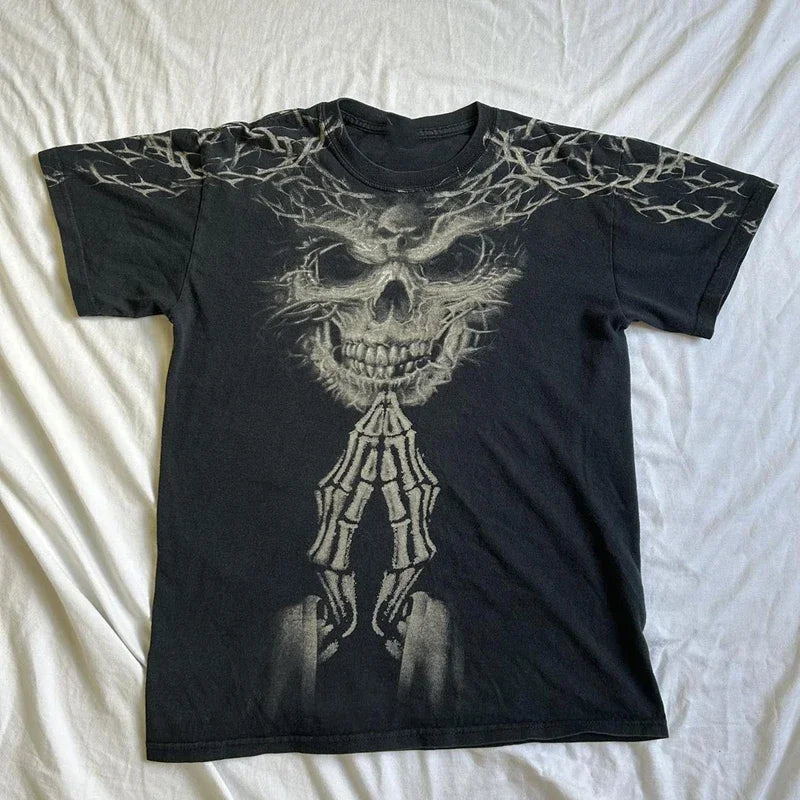 2000s Cyber Grunge Graphic T-shirt Y2K Star Skull Print Short Sleeve Tees Japanese Emo Vintage E girl Gothic T shirt Women Men