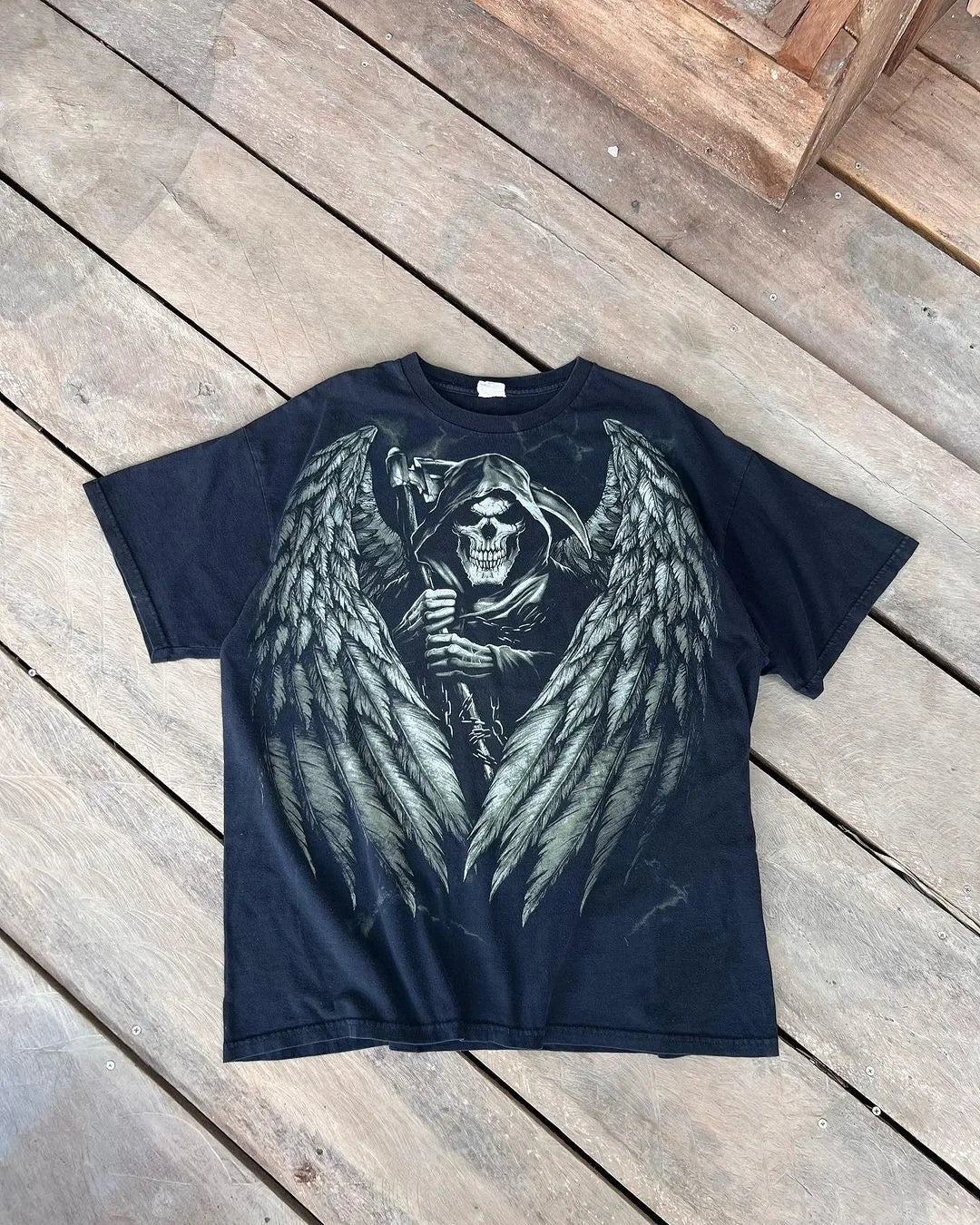 New Harajuku Summer Casual Retro Hip-Hop Grunge Skull Cross Pattern Men's T-shirt Retro Fashion Street Wind Short-Sleeved Tops