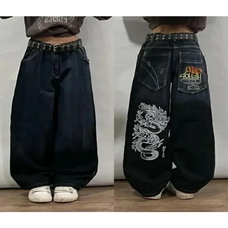 Gothic geometric pattern print design high waisted jeans for men clothing Y2K pop rock dark style American versatile sweatpants