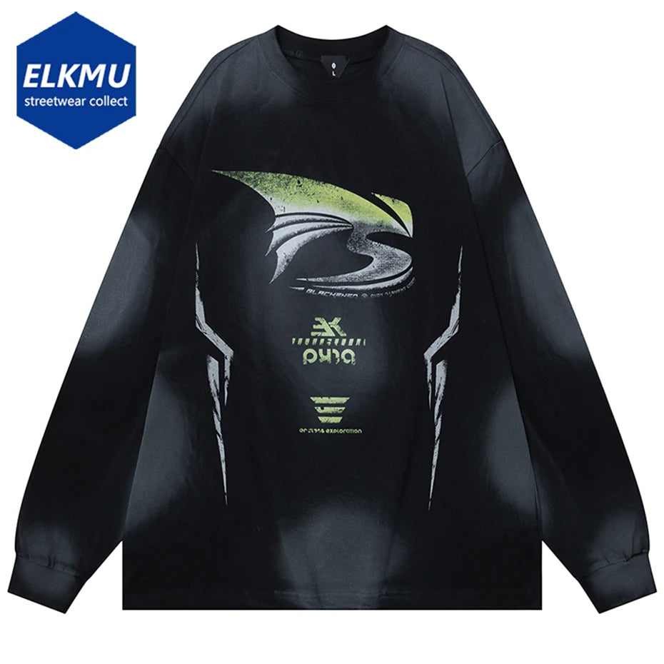Hip Hop Oversized Long Sleeve T Shirt Graphic Printed Loose Harajuku Streetwear T-shirt Black White Cotton Tee Tops Y2K Tshirt