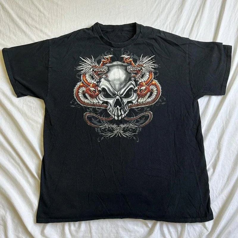 2000s Cyber Grunge Graphic T-shirt Y2K Star Skull Print Short Sleeve Tees Japanese Emo Vintage E girl Gothic T shirt Women Men