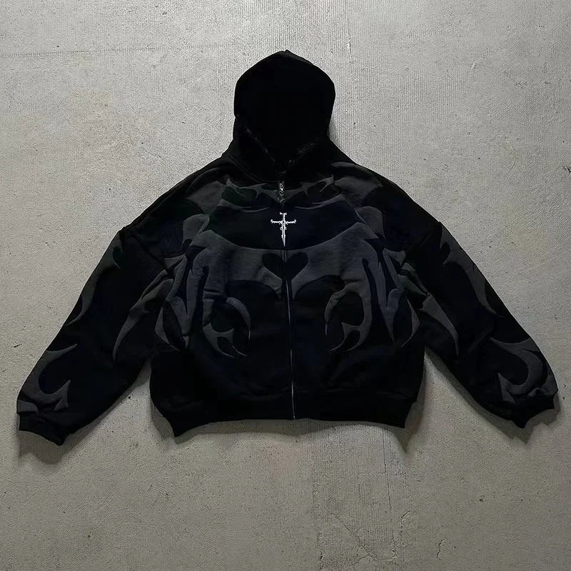 Gothic geometric splicing trendy design pullover oversized hoodie for women Y2K popular aesthetic fashion streetwear couple tops