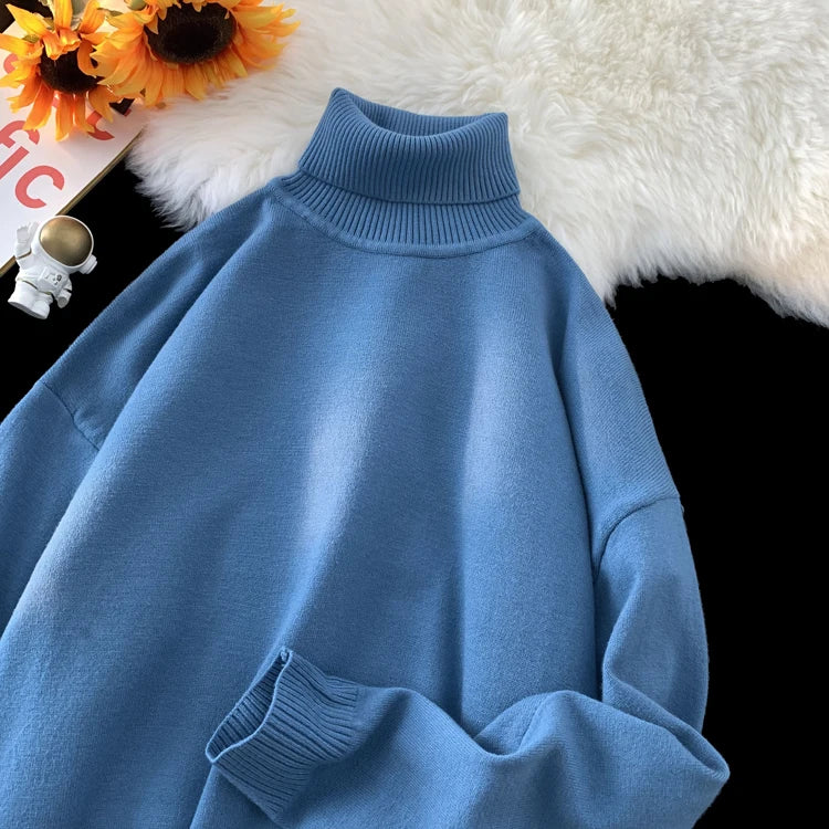 LAPPSTER Winter Half Turtleneck Sweaters Black Oversized Korean Fashions Harajuku Knitted Sweater Fur Vintage Black Pullovers