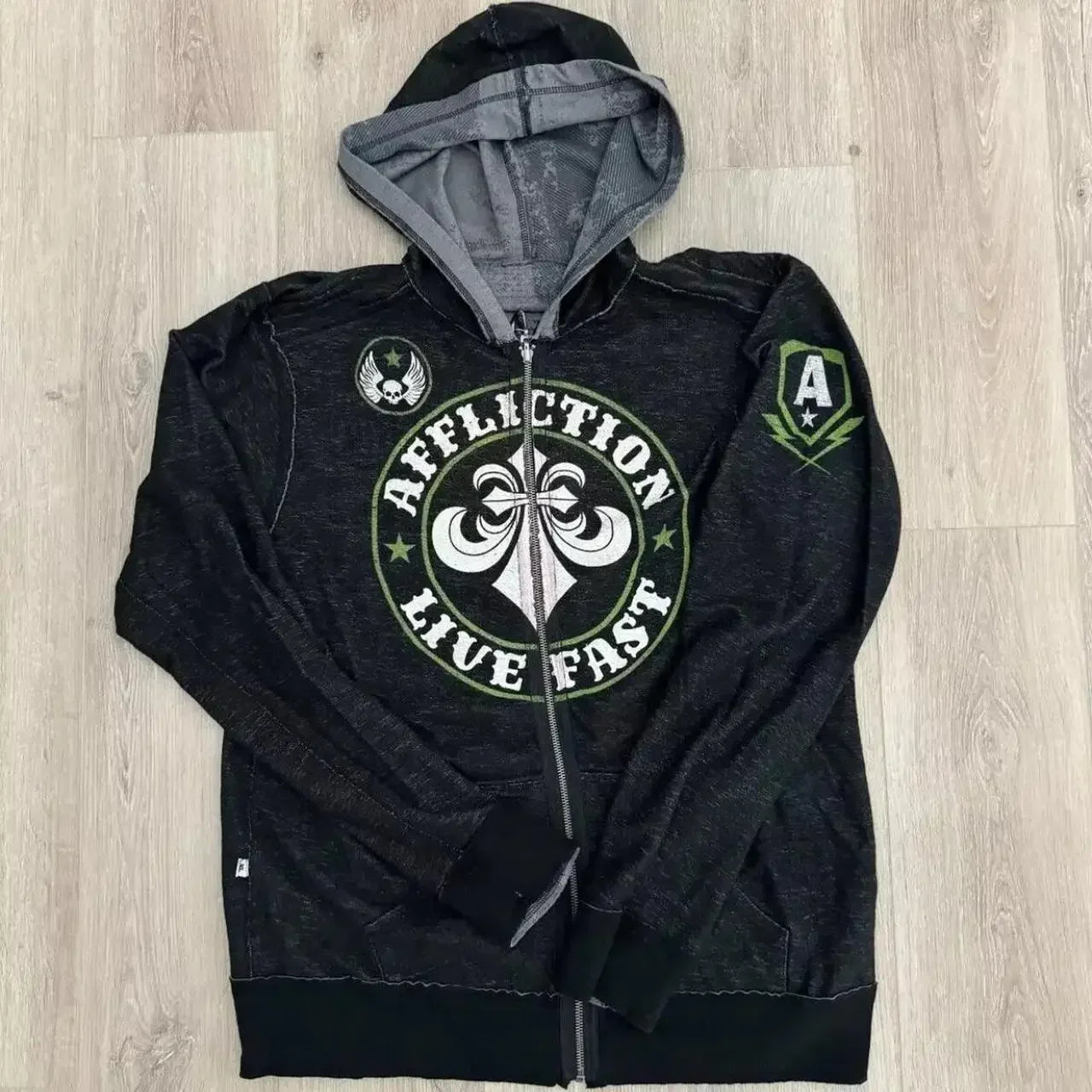 2000s affliction Men multi Jacket Zip Hip Hop Hoodie Oversized Sweatshirt Harajuku Long Sleeve Hoodies