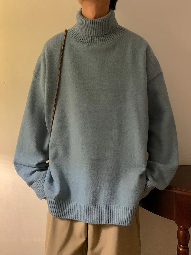 LAPPSTER Men Colors Harajuku Turtleneck Sweaters 2023 Mens Black Korean Fashion Knitted Sweater Pullovers Vintage Casual Sweater