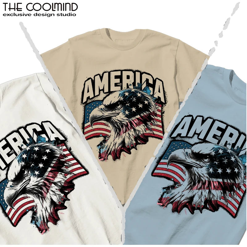 Coolmind U0030-T2 America Eagle Graphic Print Men T Shirt Casual 100% Cotton Funny Men Tshirt Big Size Tee Shrits Tops
