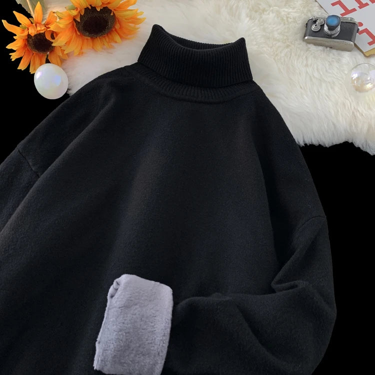 LAPPSTER Winter Half Turtleneck Sweaters Black Oversized Korean Fashions Harajuku Knitted Sweater Fur Vintage Black Pullovers
