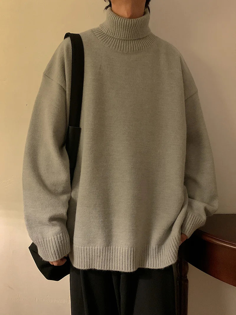 LAPPSTER Men Colors Harajuku Turtleneck Sweaters 2023 Mens Black Korean Fashion Knitted Sweater Pullovers Vintage Casual Sweater