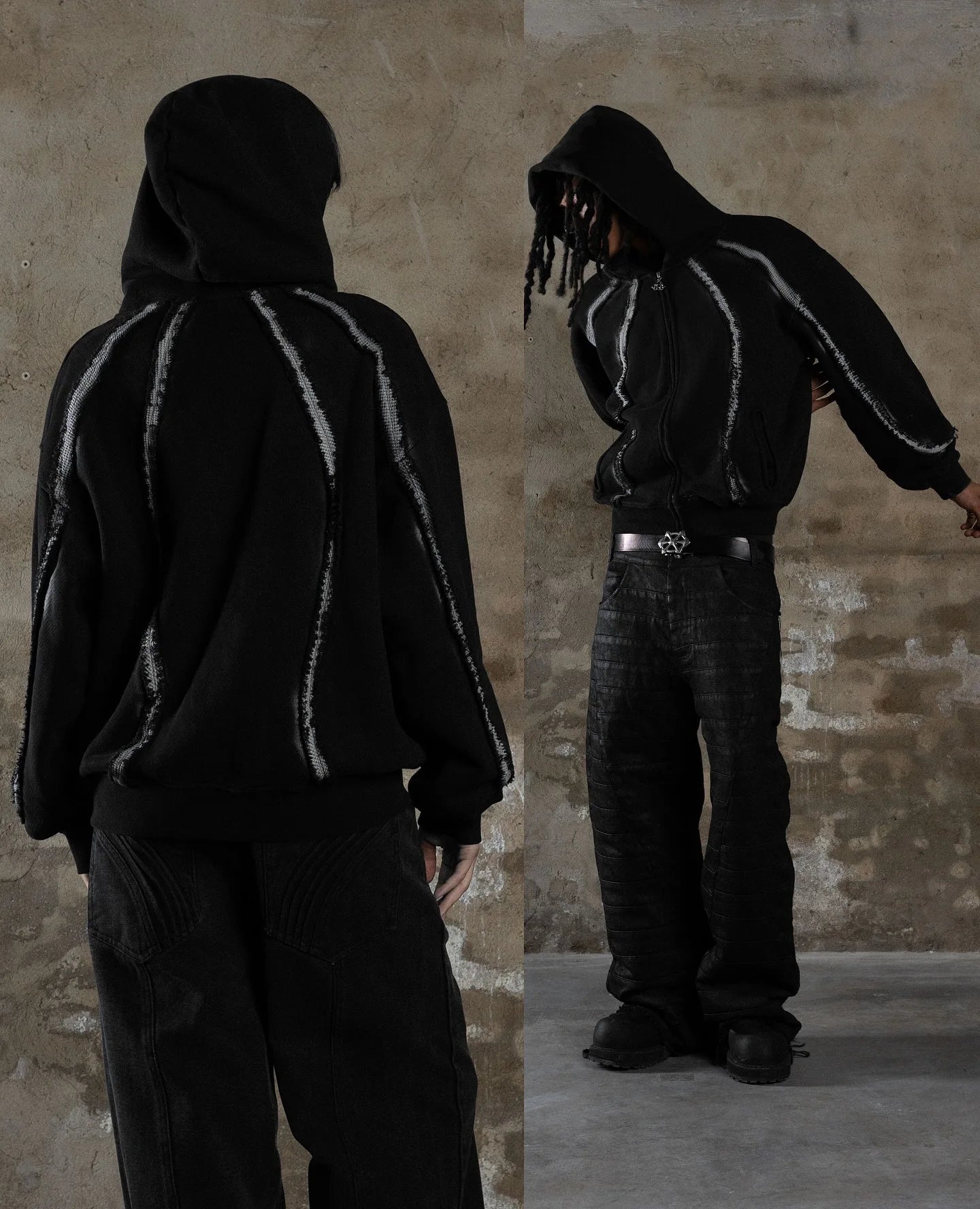 NEW Y2K Garden Zip Up Hoodie Creative Stripe Structure Stitching Streetwear Retro Goth Unisex Oversized Casual High Street Pullo