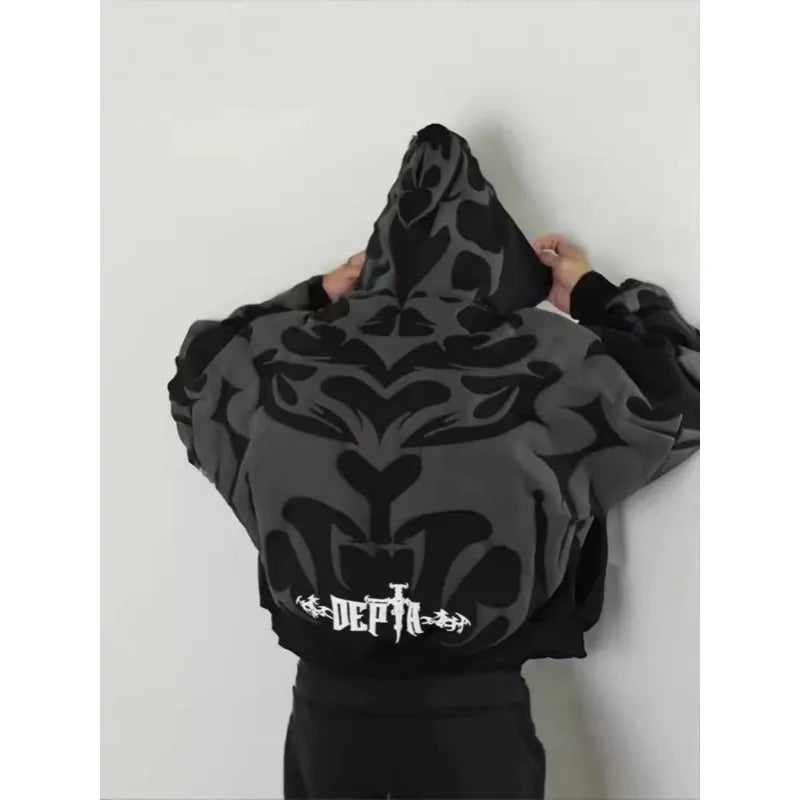 Gothic geometric splicing trendy design pullover oversized hoodie for women Y2K popular aesthetic fashion streetwear couple tops