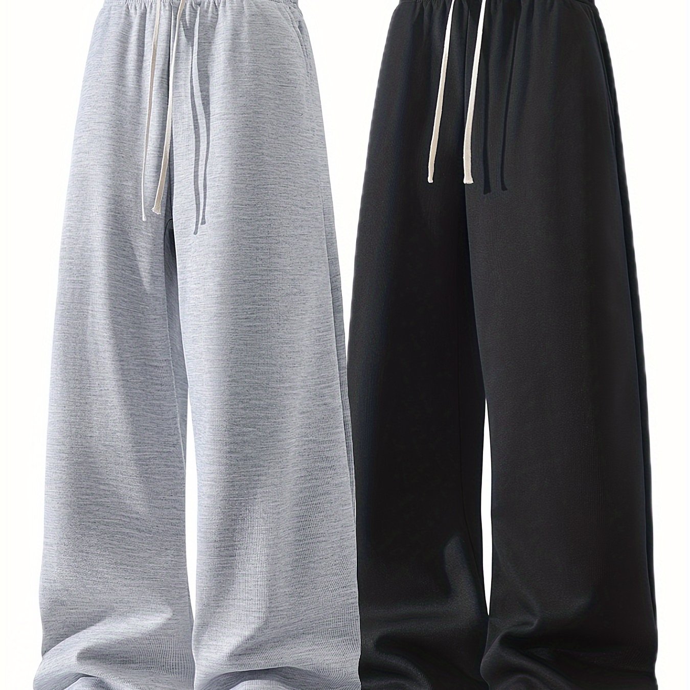 2-Pack Men'S Casual Loose Fit Drawstring Pants, Solid Color Polyester Knit Fabric with Slight Stretch, Multi-Pocket Design for Sports, Hiking, Camping, and Daily Wear - Four Seasons Comfort