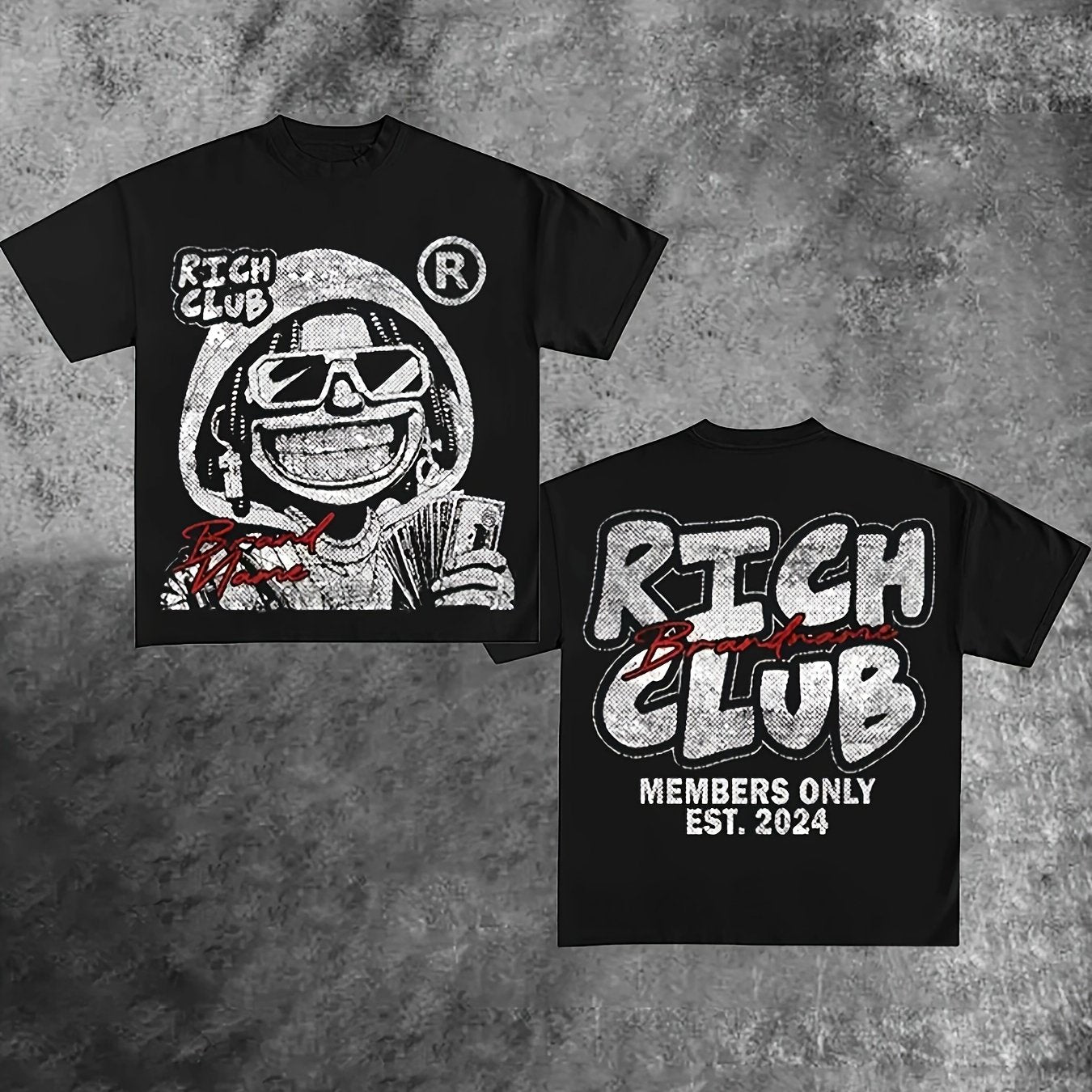1pc Y2K Style Polyester Crew Neck T-Shirt with Hand-Drawn Portrait Design, Regular Length, All-Season Knit Fabric Tee with Contrast Collar Detail
