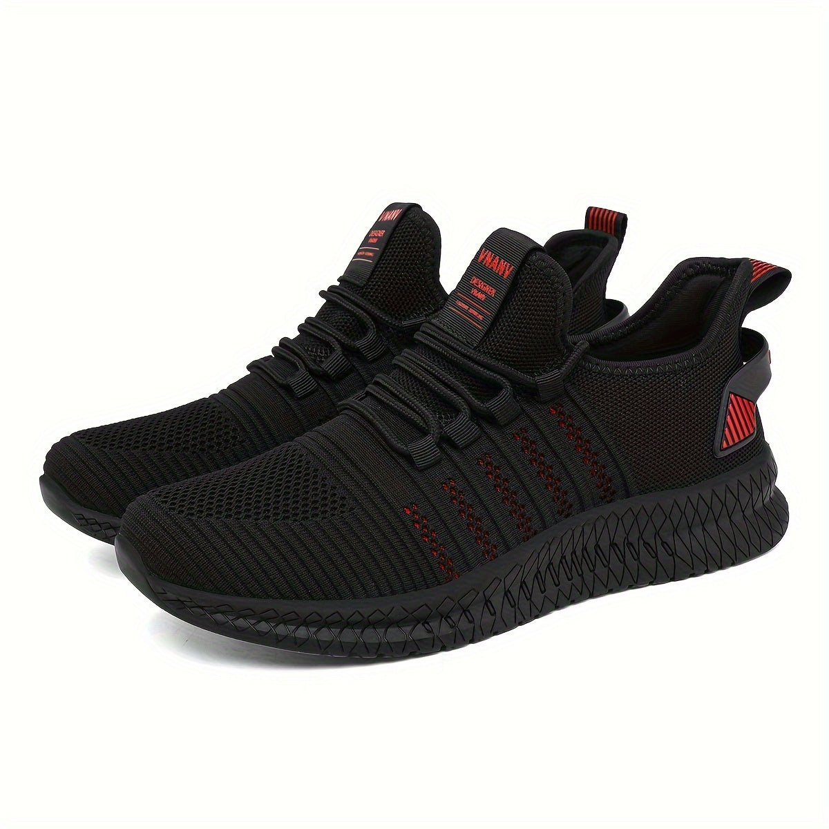 Plus Size Men's Trendy Woven Knit Breathable Sneakers, Comfy Non Slip Durable Lace Up Shoes For Men's Outdoor Activities