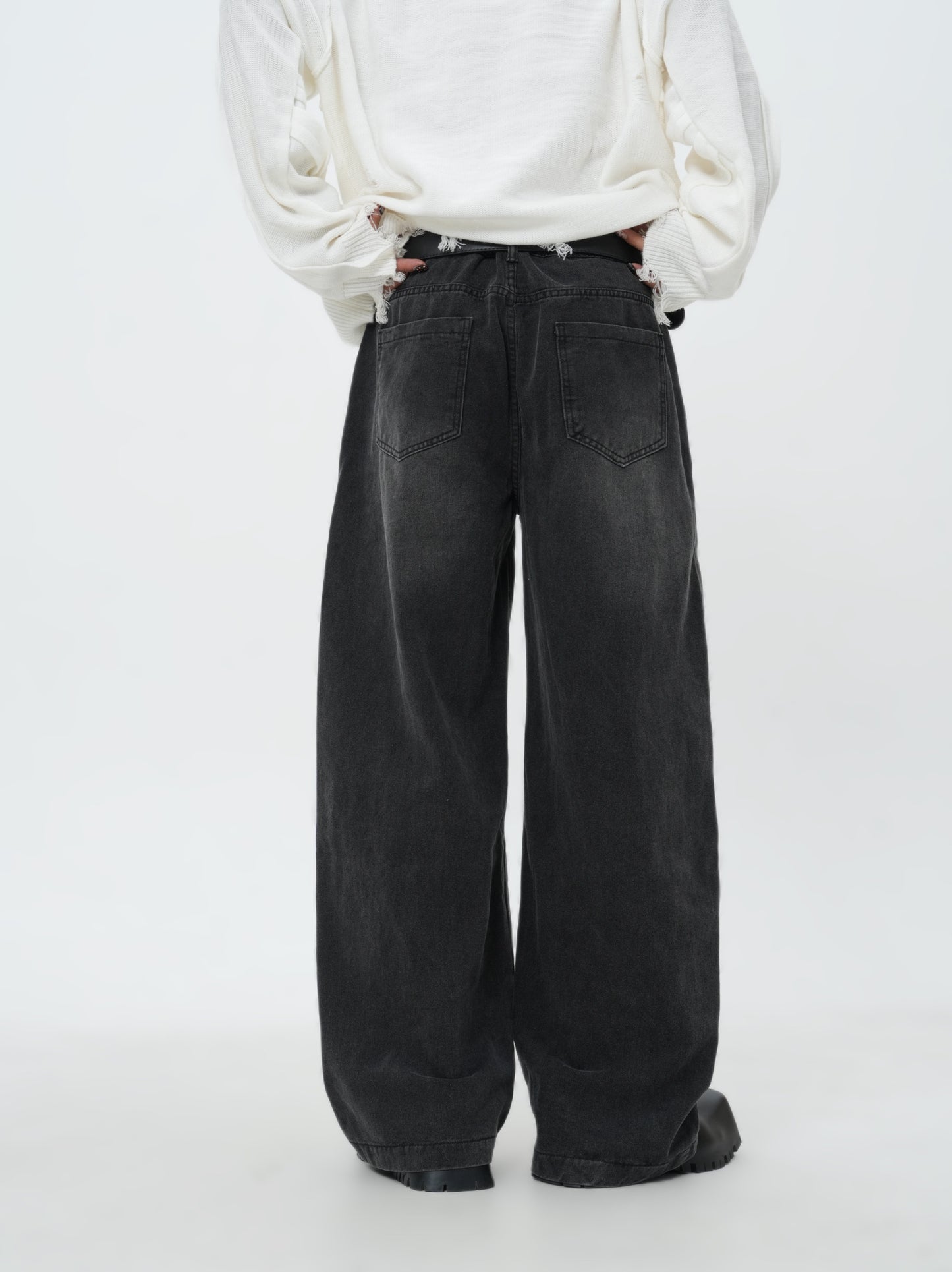 1pc Street Style Wide Leg Denim Jeans for Adults - 70% Cotton, 24% Polyester, 6% Viscose Blend, Non-Stretch Fabric, Solid Color, All-Season, Loose Fit with Pockets, Regular Length, Woven, No Belt or Accessories Included