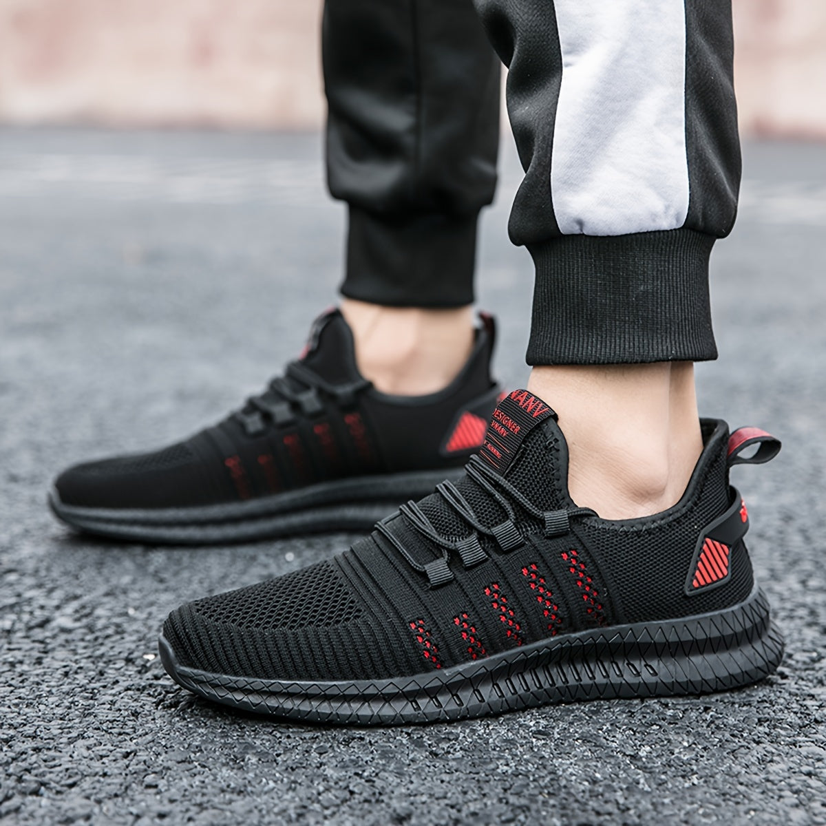 Plus Size Men's Trendy Woven Knit Breathable Sneakers, Comfy Non Slip Durable Lace Up Shoes For Men's Outdoor Activities