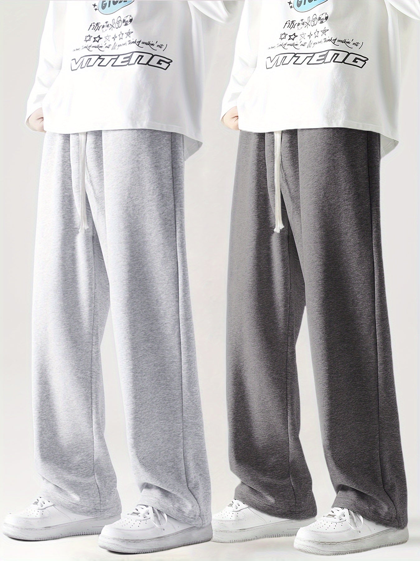 2-Pack Men'S Casual Loose Fit Drawstring Pants, Solid Color Polyester Knit Fabric with Slight Stretch, Multi-Pocket Design for Sports, Hiking, Camping, and Daily Wear - Four Seasons Comfort
