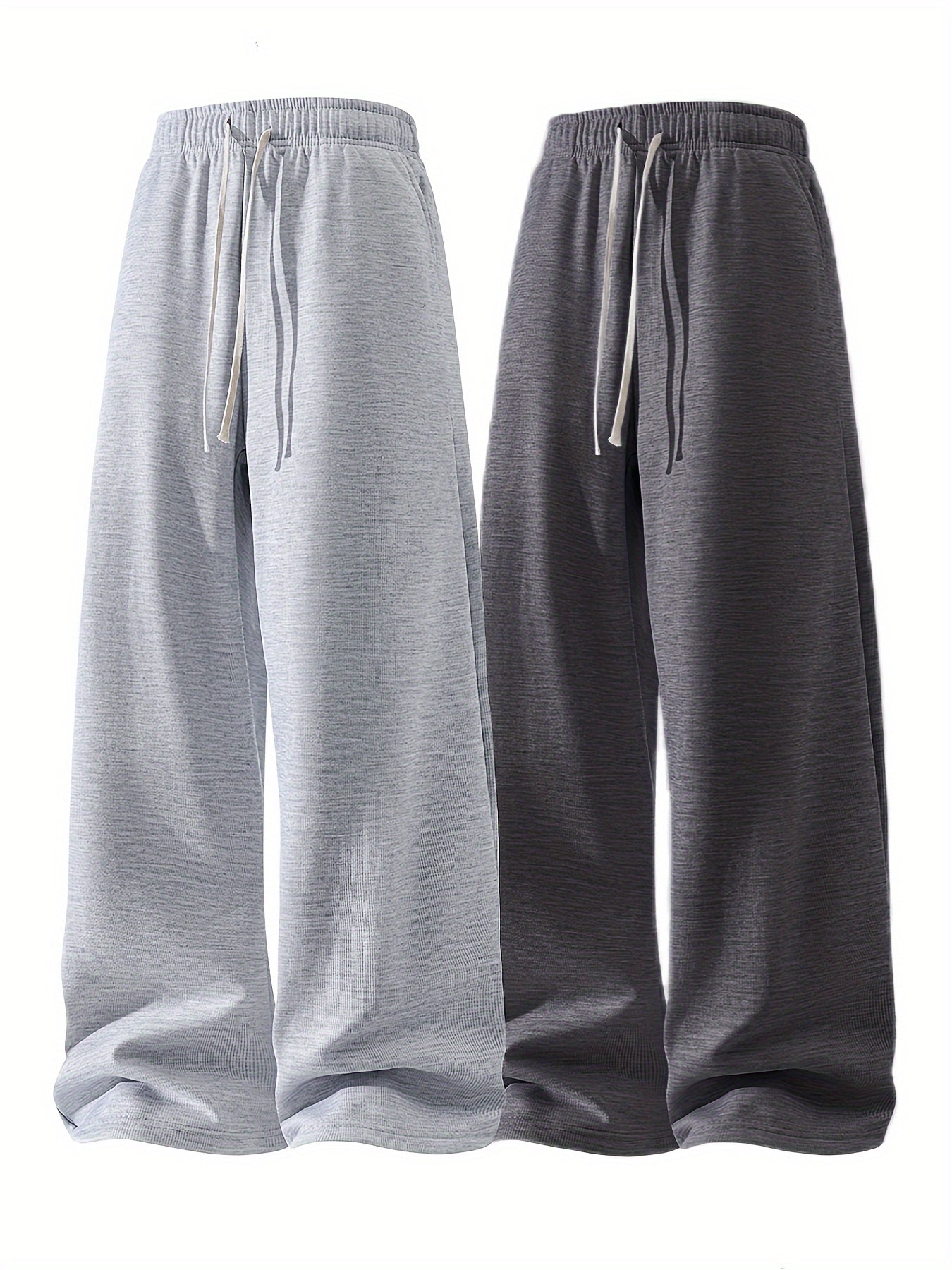 2-Pack Men'S Casual Loose Fit Drawstring Pants, Solid Color Polyester Knit Fabric with Slight Stretch, Multi-Pocket Design for Sports, Hiking, Camping, and Daily Wear - Four Seasons Comfort