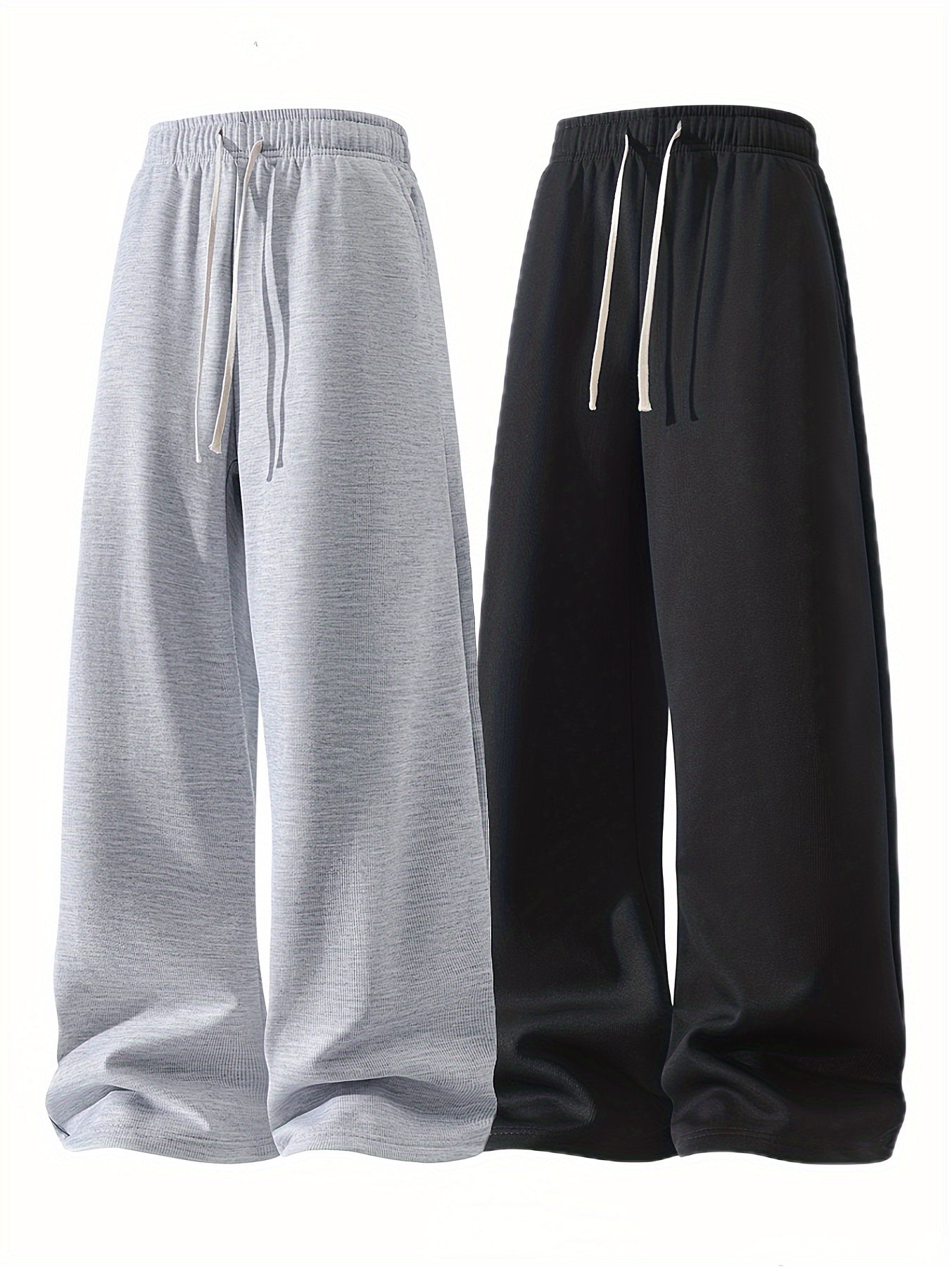 2-Pack Men'S Casual Loose Fit Drawstring Pants, Solid Color Polyester Knit Fabric with Slight Stretch, Multi-Pocket Design for Sports, Hiking, Camping, and Daily Wear - Four Seasons Comfort