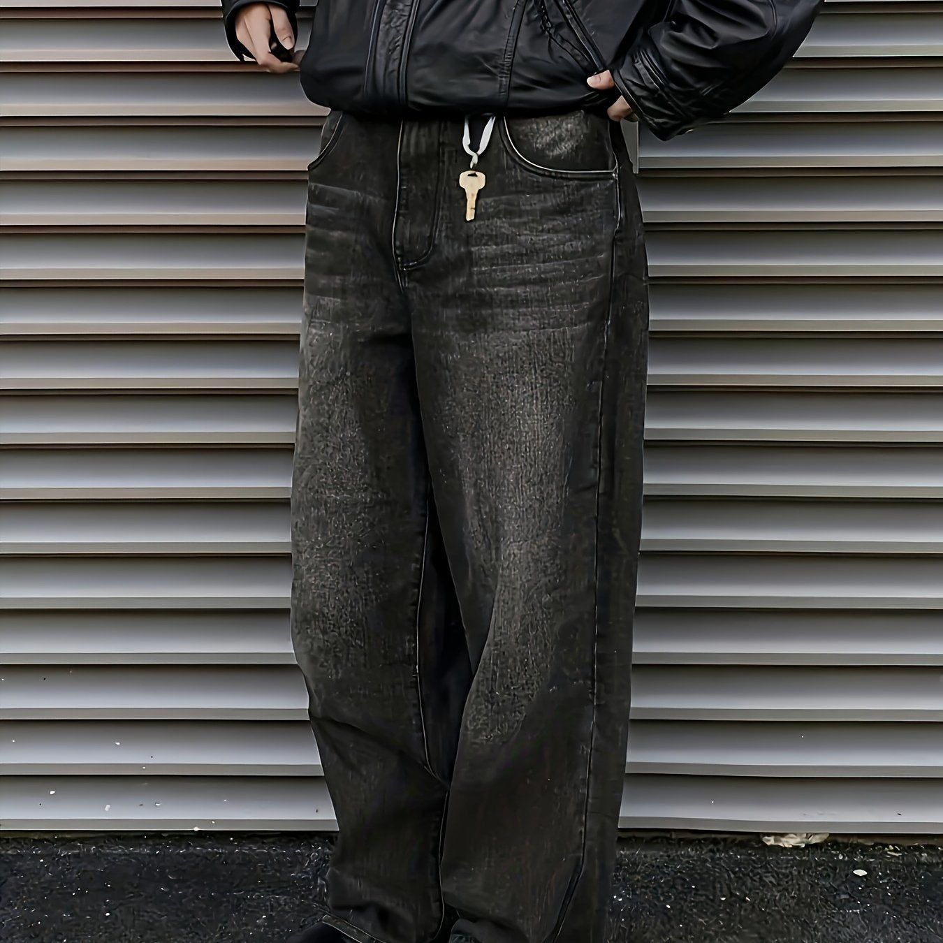 Men's Y2K-Inspired Black Loose Fit Jeans - Casual Street Style, Cotton Blend, Non-Stretch Denim
