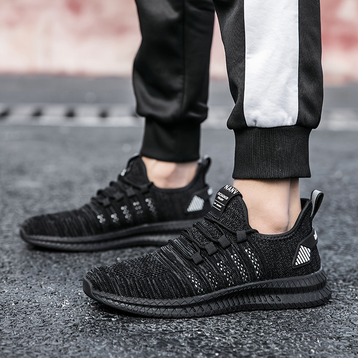 Plus Size Men's Trendy Woven Knit Breathable Sneakers, Comfy Non Slip Durable Lace Up Shoes For Men's Outdoor Activities