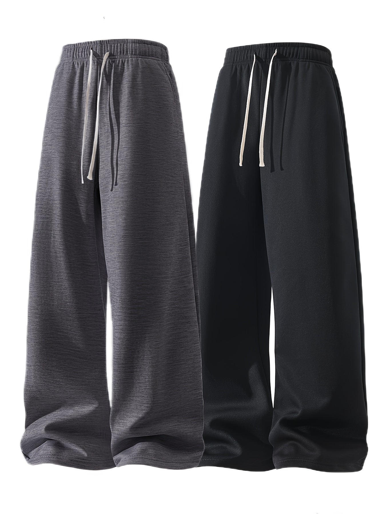 2-Pack Men'S Casual Loose Fit Drawstring Pants, Solid Color Polyester Knit Fabric with Slight Stretch, Multi-Pocket Design for Sports, Hiking, Camping, and Daily Wear - Four Seasons Comfort