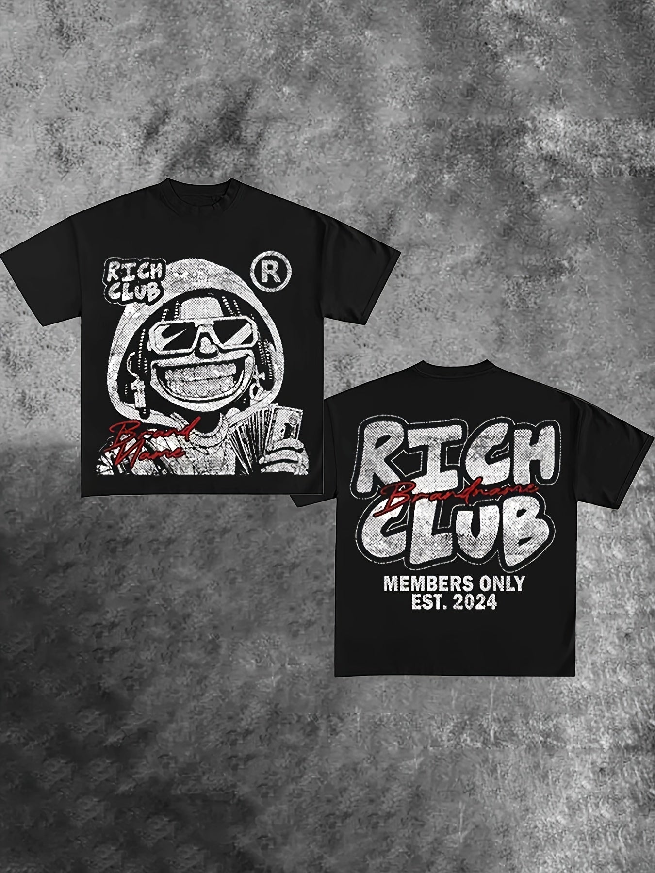 1pc Y2K Style Polyester Crew Neck T-Shirt with Hand-Drawn Portrait Design, Regular Length, All-Season Knit Fabric Tee with Contrast Collar Detail