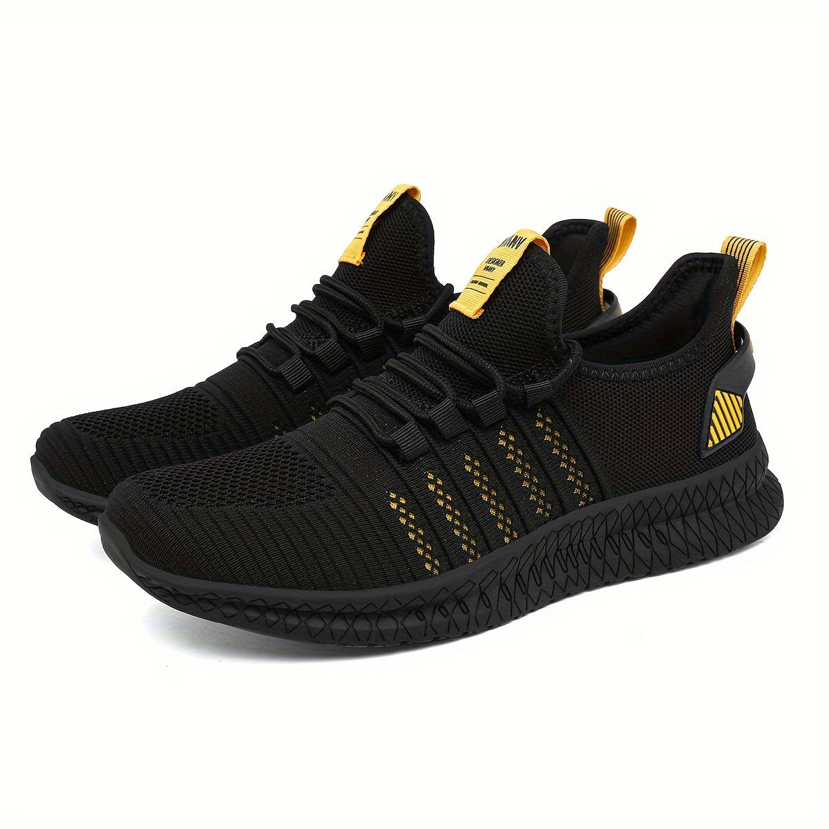 Plus Size Men's Trendy Woven Knit Breathable Sneakers, Comfy Non Slip Durable Lace Up Shoes For Men's Outdoor Activities