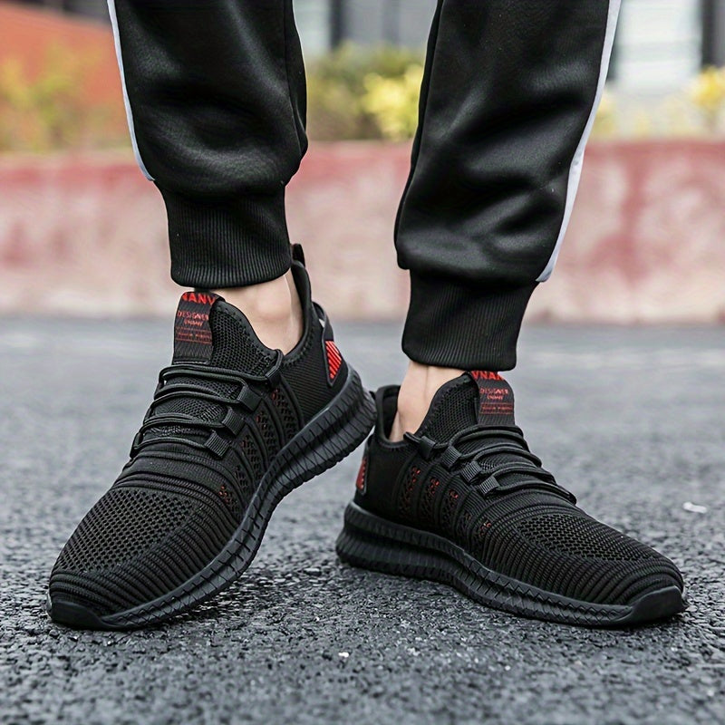 Plus Size Men's Trendy Woven Knit Breathable Sneakers, Comfy Non Slip Durable Lace Up Shoes For Men's Outdoor Activities