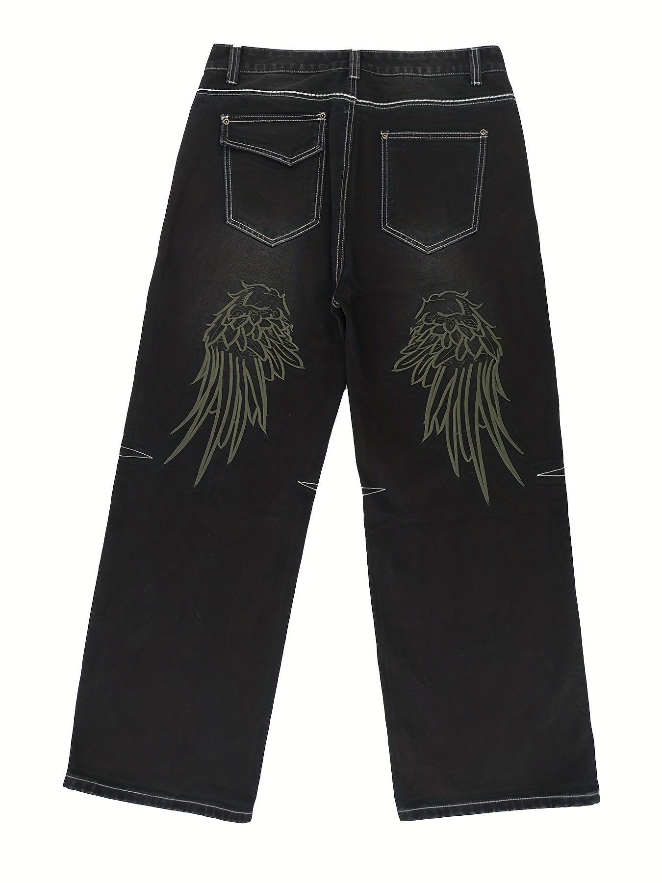 Y2k Wings Embroidery Baggy Jeans, Casual Street Style Denim Pants