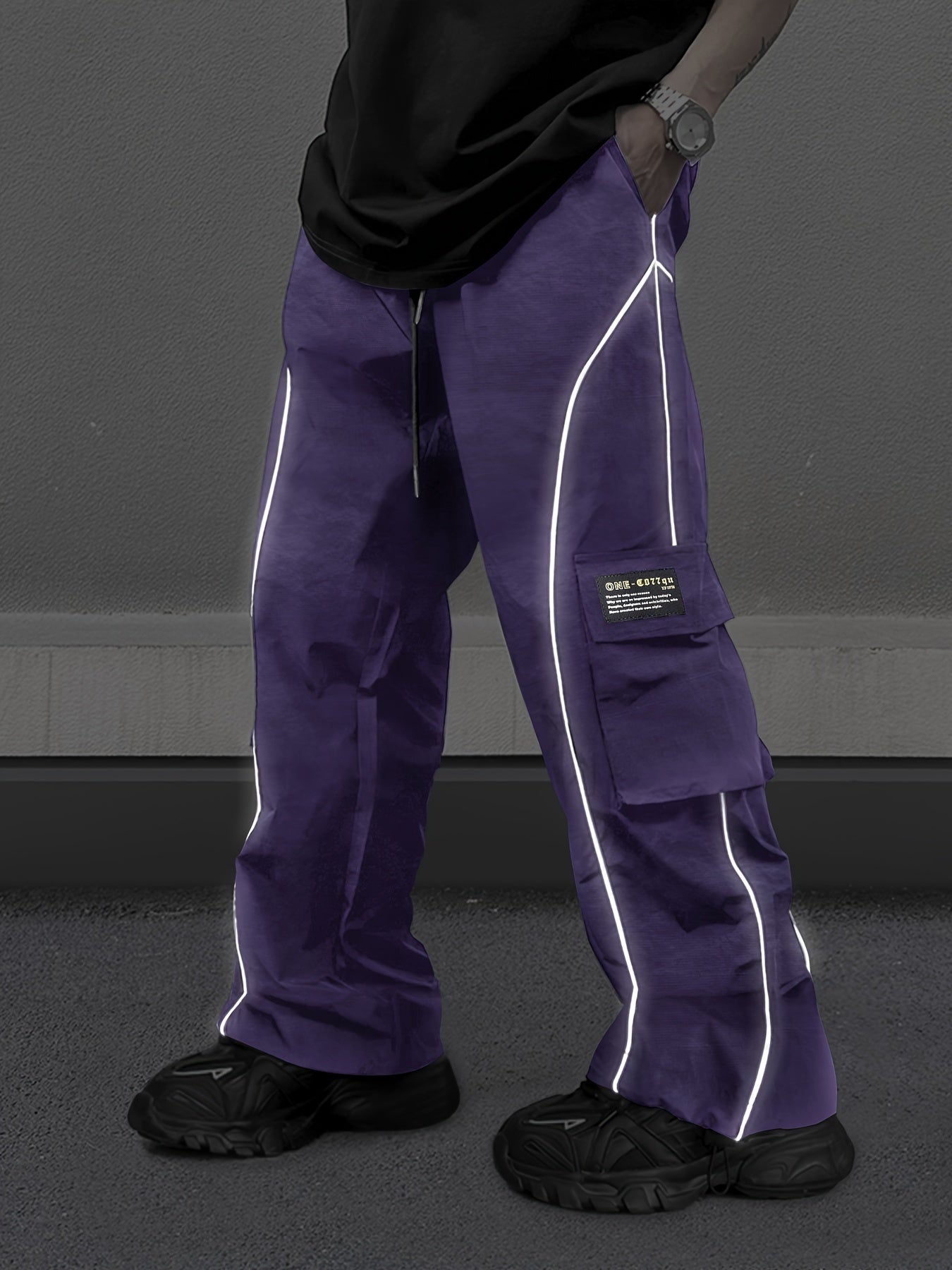 Men's Loose Striped Cargo Pants With Multi Pockets, Street Style Trousers For Outdoor Activities