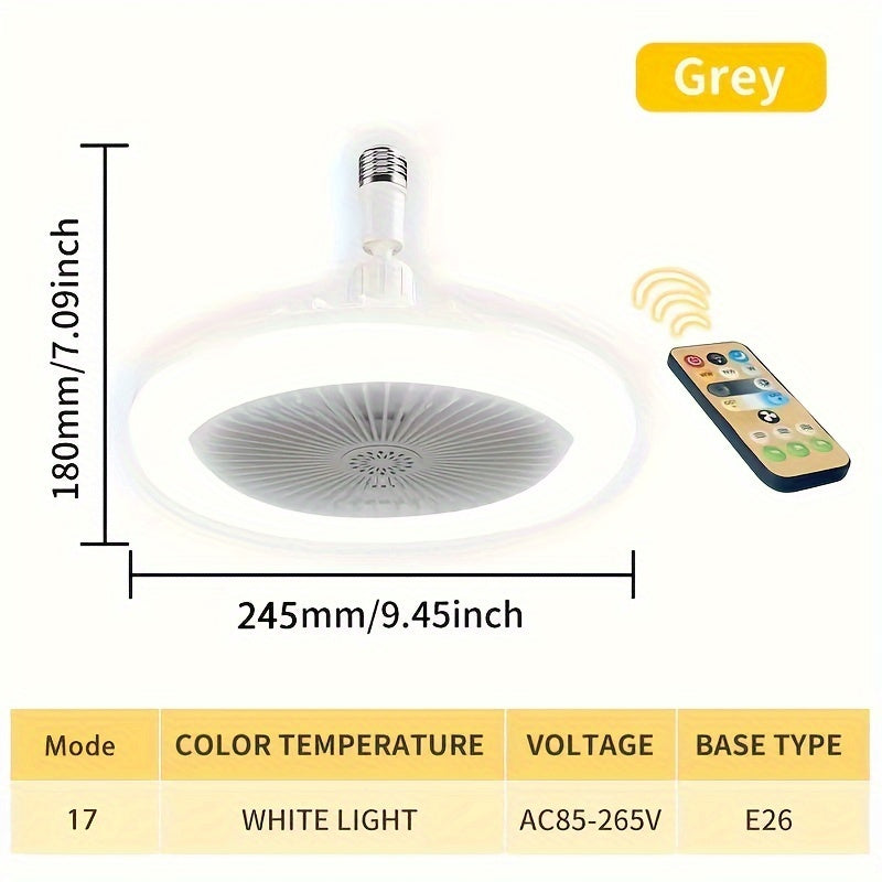 LED Fan Light, 360°Ceiling Fan, Remote Control Enclosed Low Profile Ceiling Fan With Light 3 Speed LED Dimming 3 Colors 17 Modes Invisible Bladeless Flush Mount Fan Light, Modern E26, Silent 30W LED Dimmable Fan Light - Easy