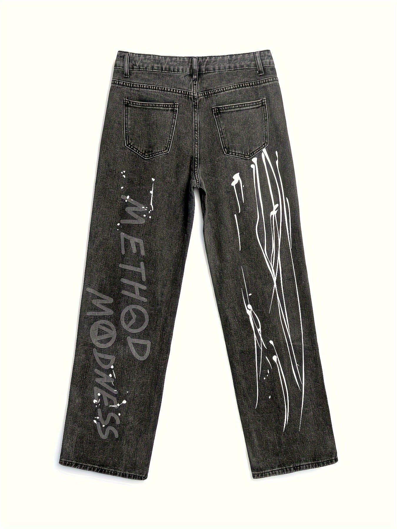 Men's Printed Hip-Hop Street Retro Wide-Leg Jeans