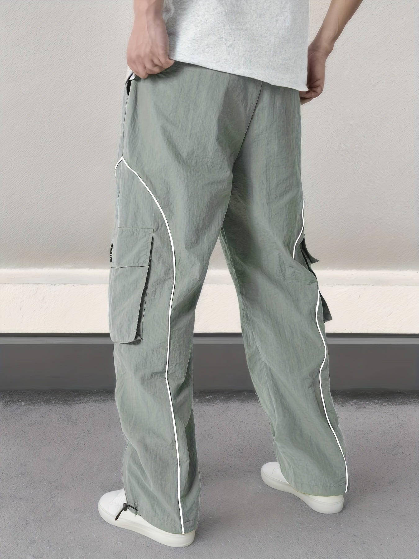 Men's Loose Striped Cargo Pants With Multi Pockets, Street Style Trousers For Outdoor Activities