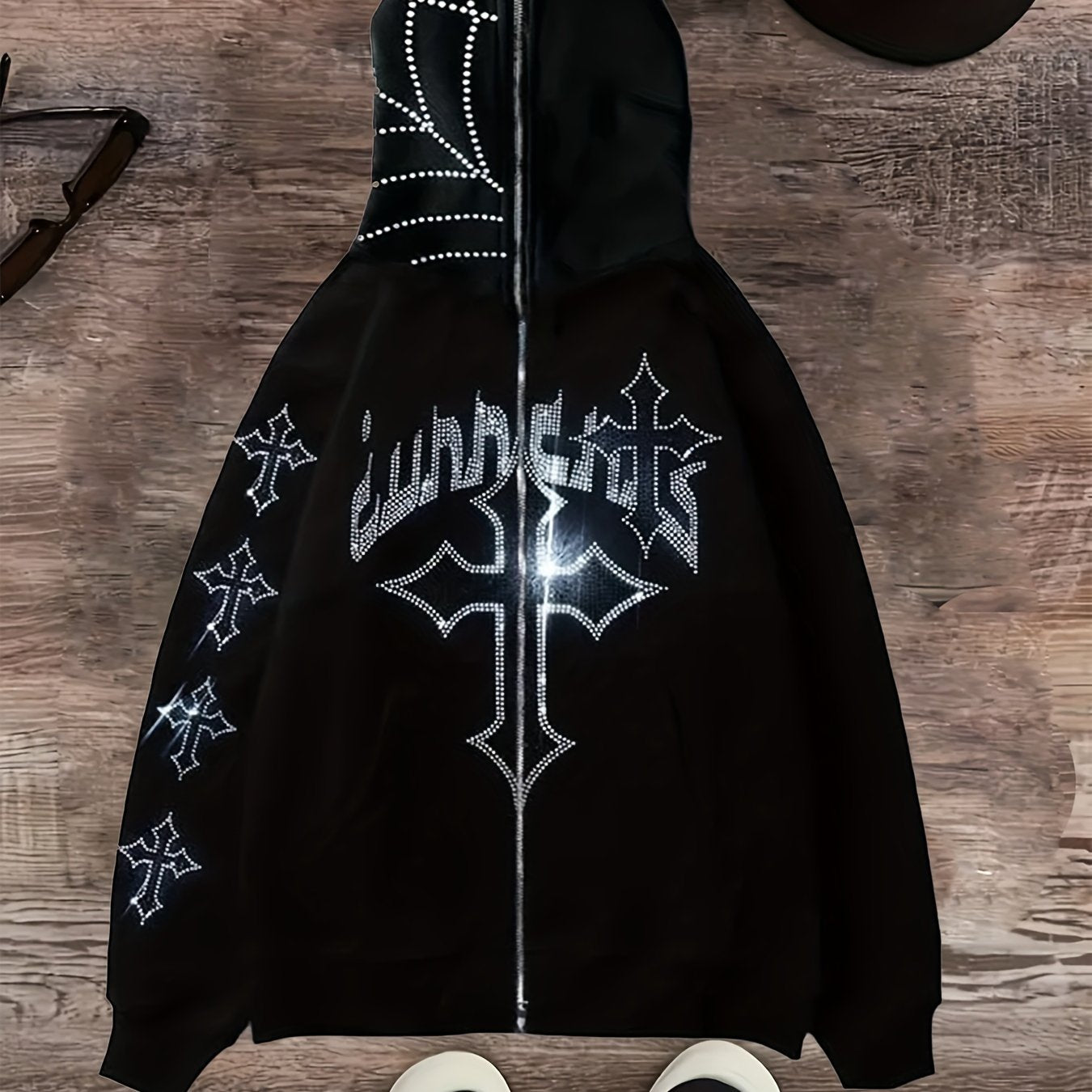 Y2K Fashion Hoodie with Hot Diamond Letter and Graphic Printing, Zipper Hoodie, Gothic Long Sleeve