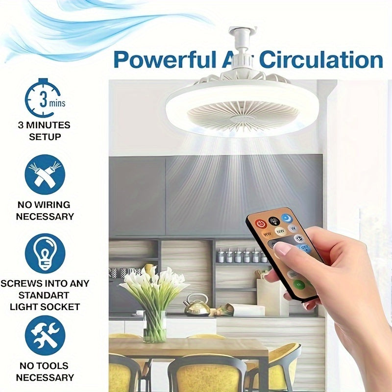 LED Fan Light, 360°Ceiling Fan, Remote Control Enclosed Low Profile Ceiling Fan With Light 3 Speed LED Dimming 3 Colors 17 Modes Invisible Bladeless Flush Mount Fan Light, Modern E26, Silent 30W LED Dimmable Fan Light - Easy