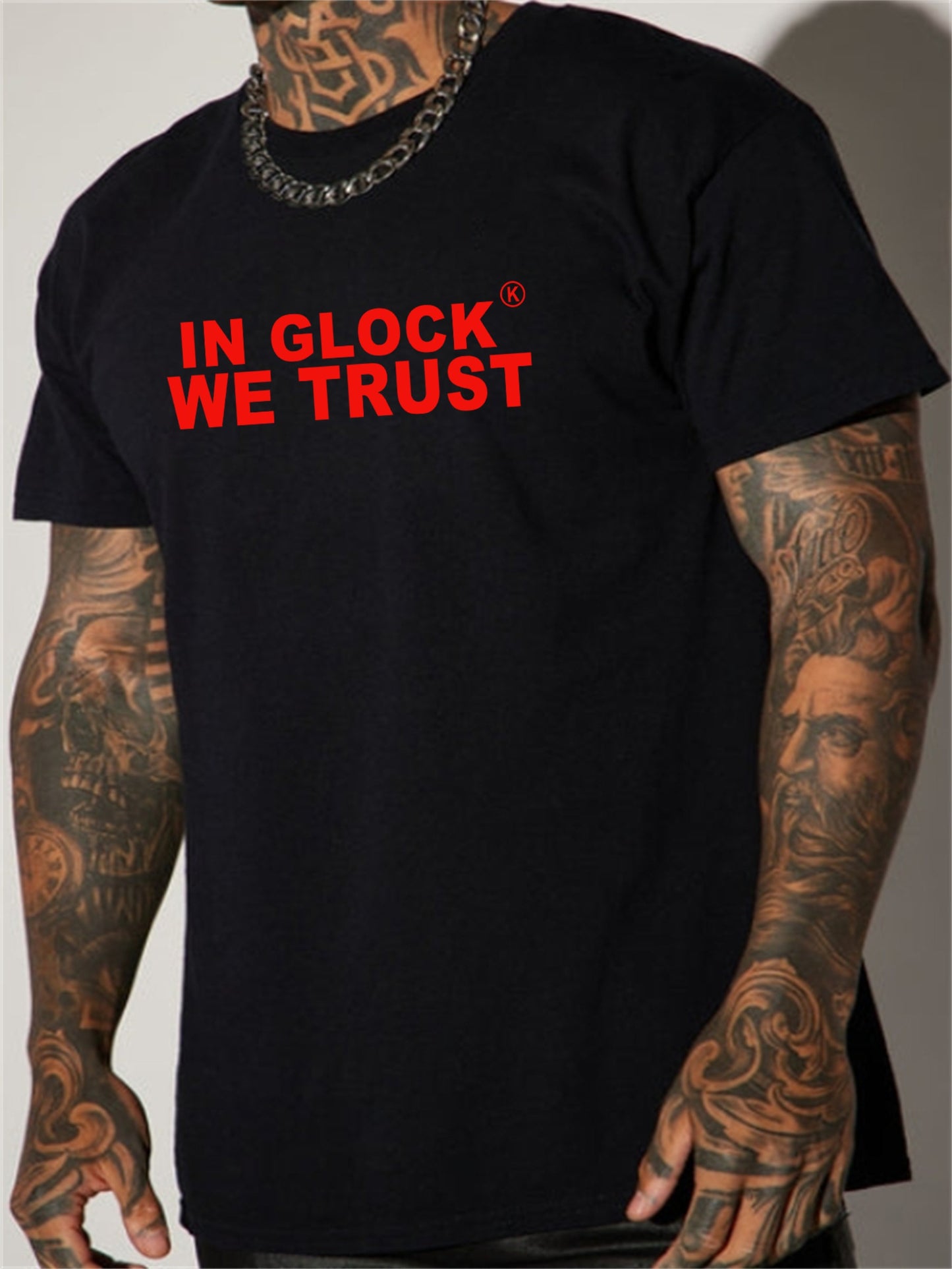 In Glock We Trust" Men's Cotton T-Shirt - Soft, Comfortable & Stylish with Unique Letter Print Design