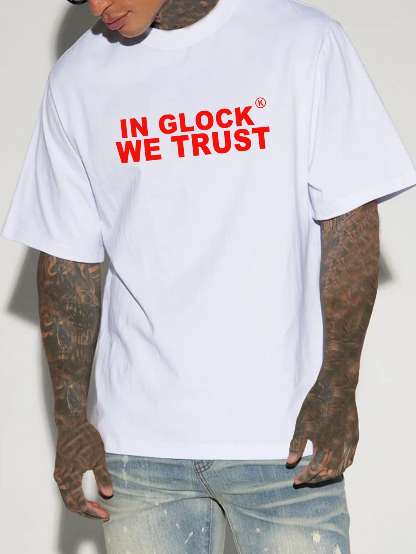 In Glock We Trust" Men's Cotton T-Shirt - Soft, Comfortable & Stylish with Unique Letter Print Design