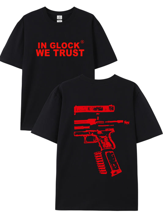 In Glock We Trust" Men's Cotton T-Shirt - Soft, Comfortable & Stylish with Unique Letter Print Design