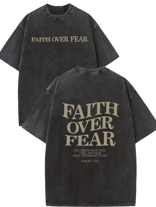 FAITH OVER FEAR Men's 230 High-quality Batik Dyed Pure Cotton Vintage Trendy Brand T-shirt, Short Sleeved Round Neck T-shirt, With A Certain Thickness Suitable For Summer Wearing T-shirt