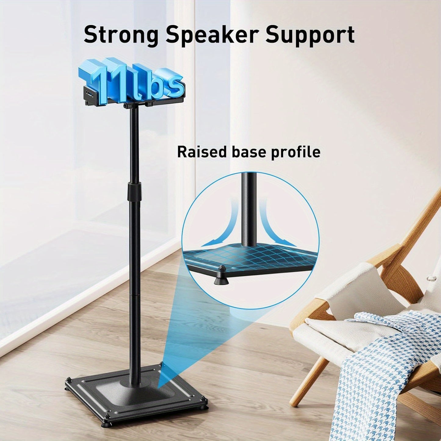 Universal Speaker Stands Height Adjustable Extend 33.3‘’-45.1" Compatible with Satellite Speakers & Bookshelf Speakers up to 11lbs-1 Pair PSSS2 Black