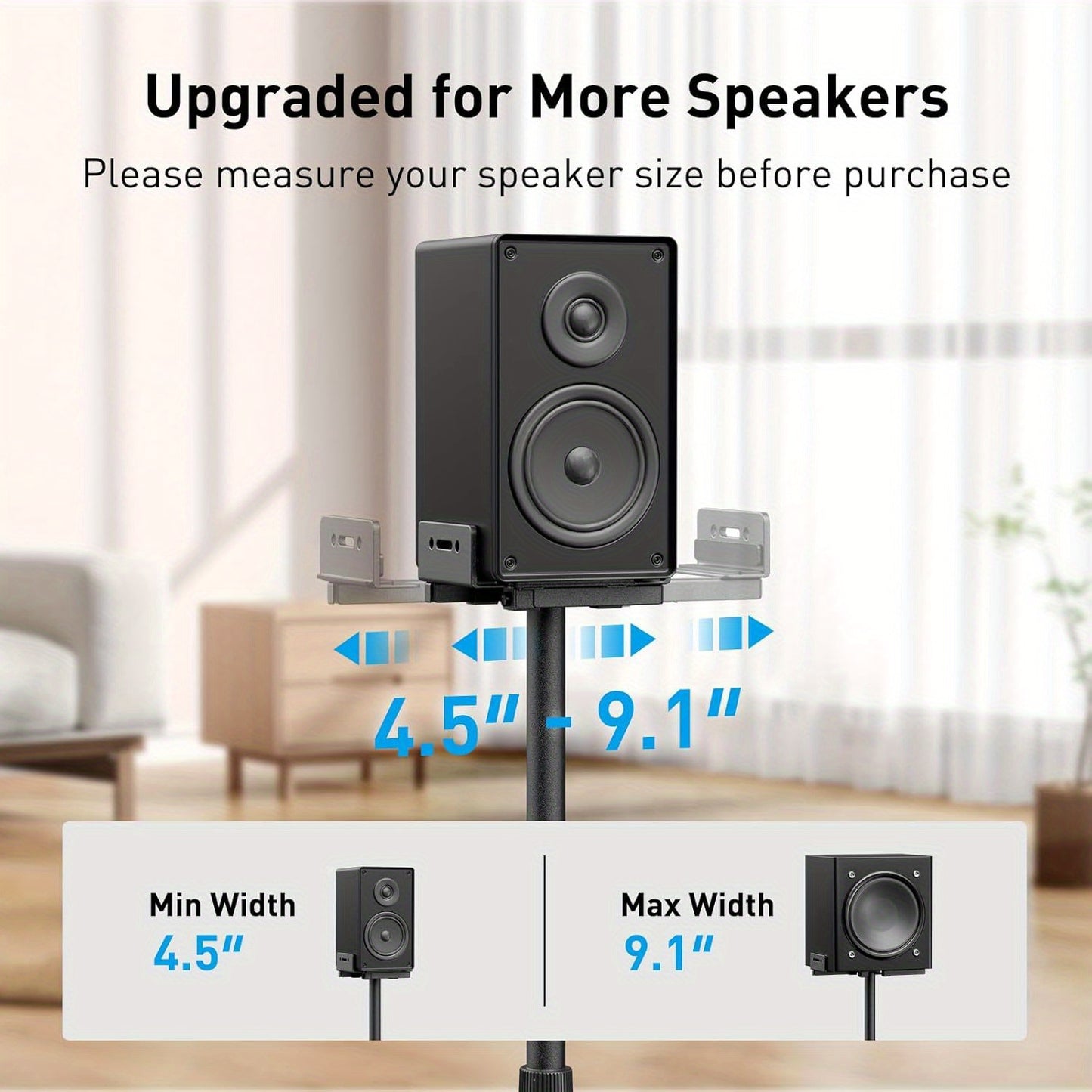 Universal Speaker Stands Height Adjustable Extend 33.3‘’-45.1" Compatible with Satellite Speakers & Bookshelf Speakers up to 11lbs-1 Pair PSSS2 Black