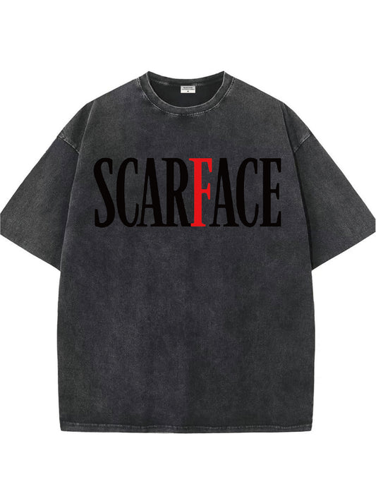 Scarface Logo Black T-Shirt, Retro style, classic men's round neck distressed short sleeved shirt, pure cotton skin friendly, trendy and versatile