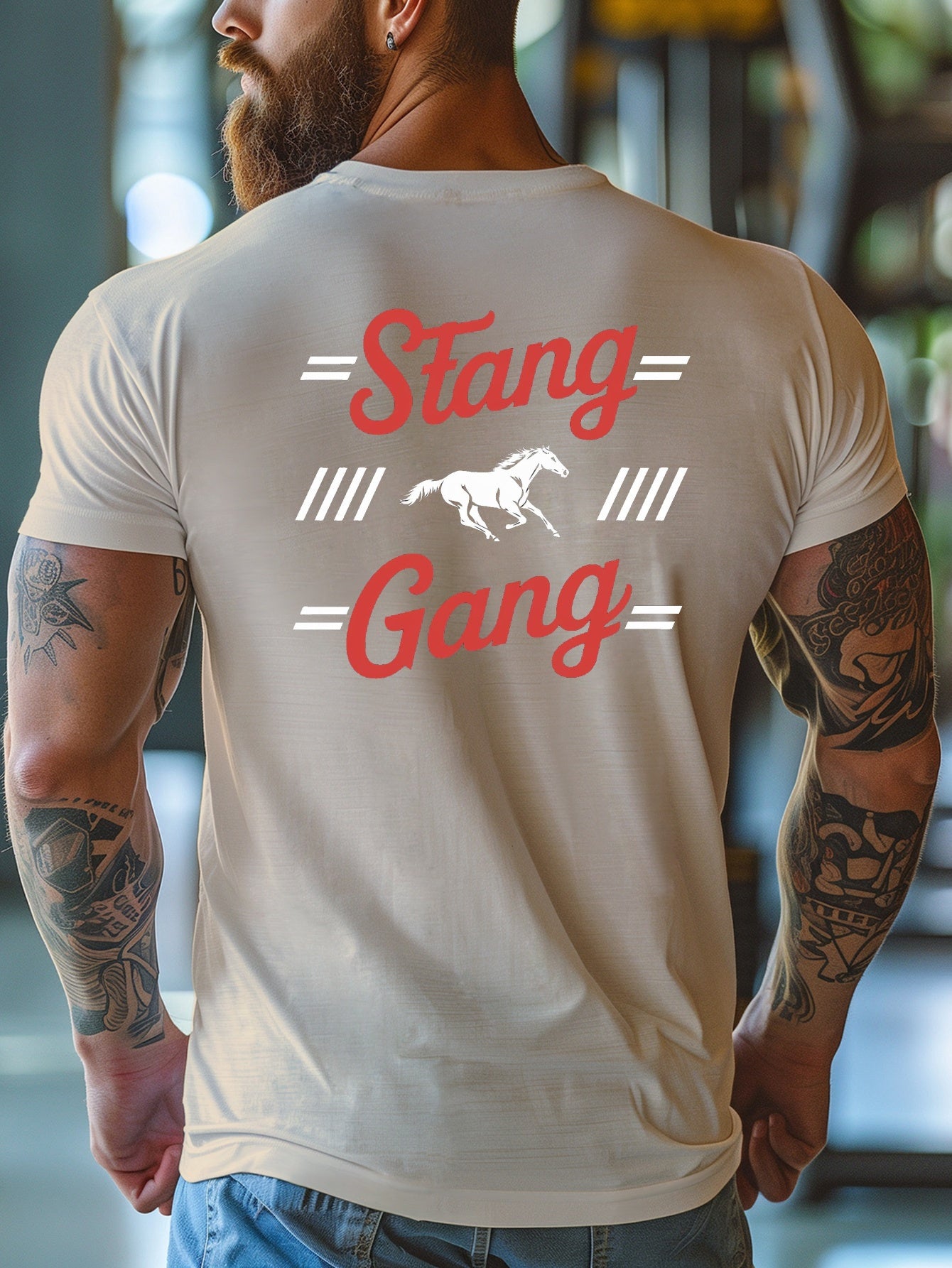 Stang Bar Gang Graphic Tee for Men - Casual Short Sleeve, Breathable Polyester, Summer Fashion T-Shirt