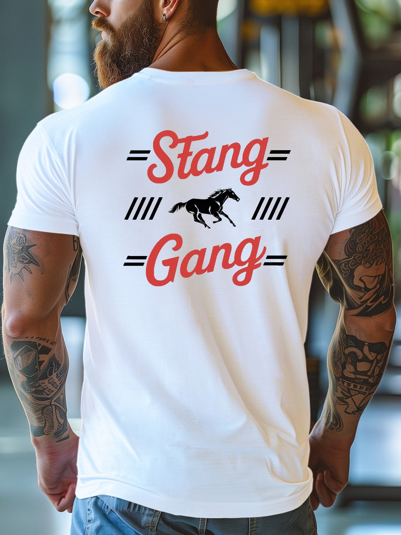 Stang Bar Gang Graphic Tee for Men - Casual Short Sleeve, Breathable Polyester, Summer Fashion T-Shirt