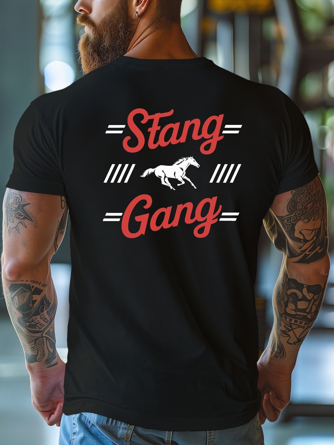 Stang Bar Gang Graphic Tee for Men - Casual Short Sleeve, Breathable Polyester, Summer Fashion T-Shirt