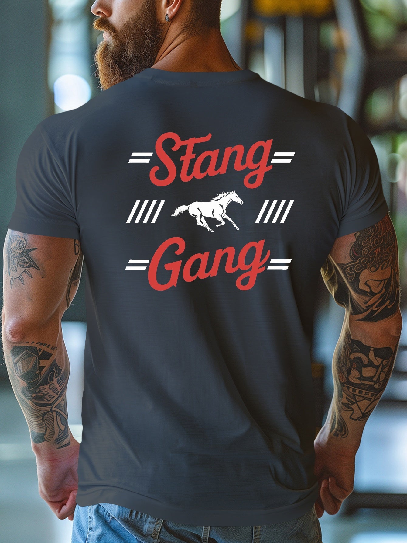 Stang Bar Gang Graphic Tee for Men - Casual Short Sleeve, Breathable Polyester, Summer Fashion T-Shirt