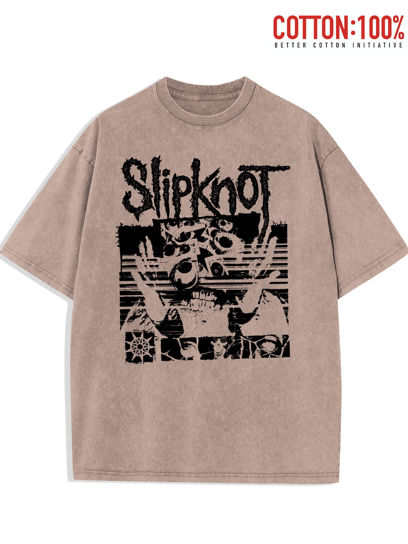 Washed T-Shirt Featuring Slipknot Logo With Distorted Graphics And Dark, Grunge-Inspired Elements Retro style, classic men's round neck T-shirt, pure cotton skin friendly, fashionable and versatile