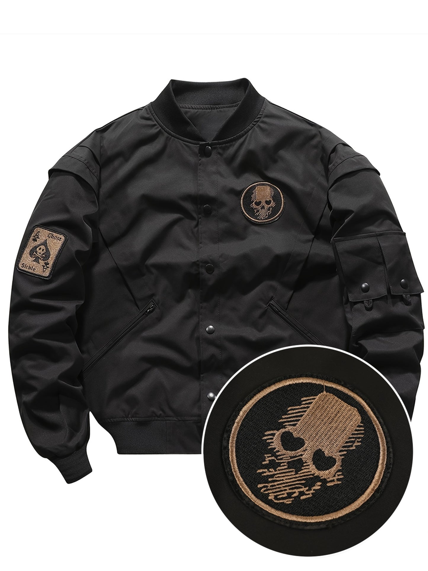 Men's Baseball Collar Lightweight Military Bomber Windbreaker Embroidery Varsity Jacket