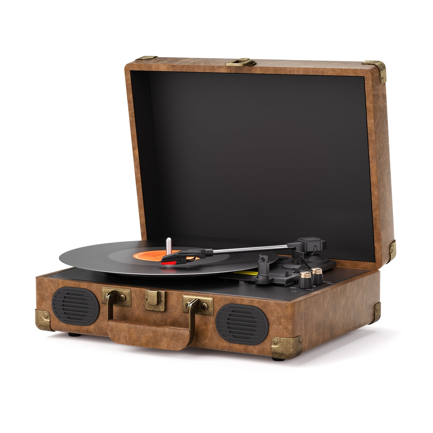 Portable Vinyl record player C260, with 2 Stereo Speakers (3W each), Wireless 3-Speed 33/45/78RPM, Support Headphone Jack/USB/AUX-IN/RCA-Out
