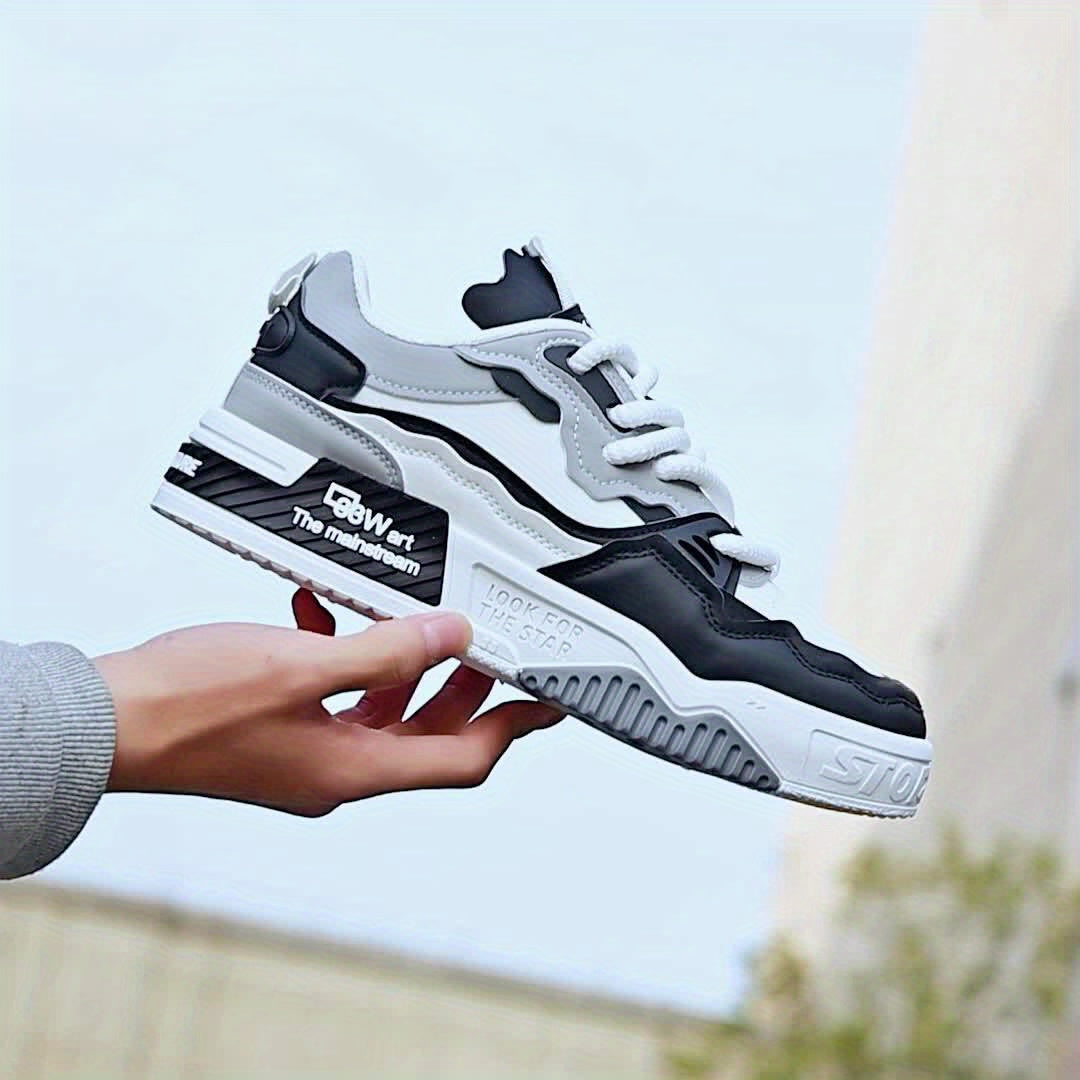 Plus Size Men's Trendy Street Style Platform Skateboard Shoes, Comfy Non Slip Durable Lace Up Sneakers For Men's Outdoor Activities